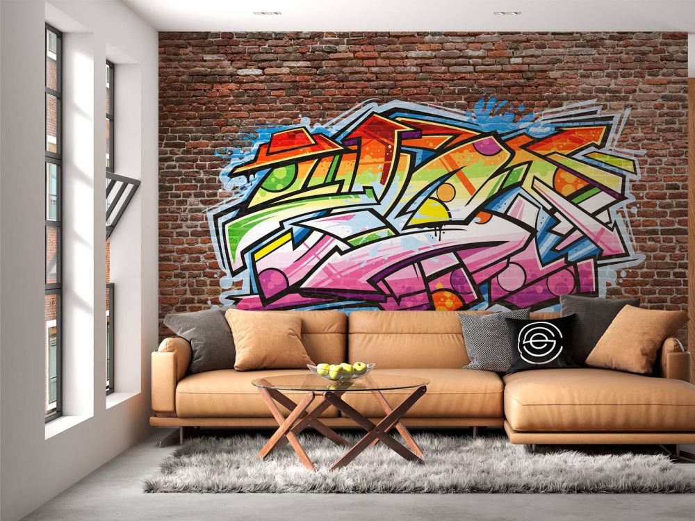 Graffiti op rode bakstenen