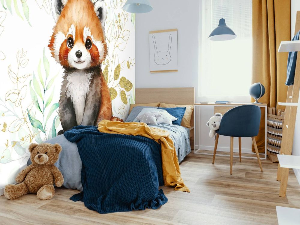 Schattige rode panda en bladeren