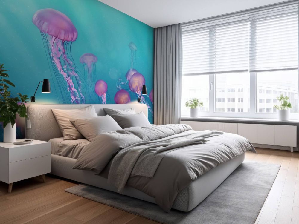 Roze kwallen in blauwe zee