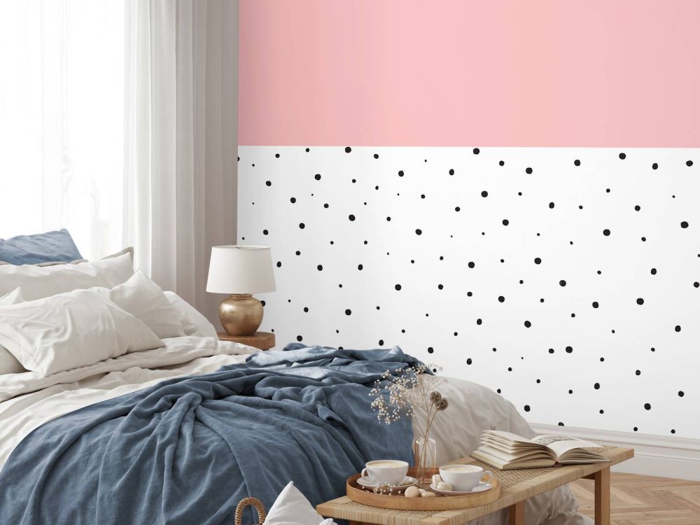Roze en witte vlakken met zwarte stipjes