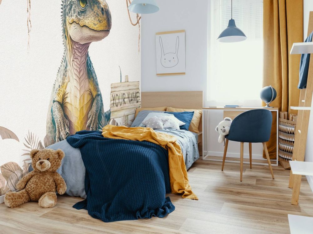 Baby t-rex in de jungle taupe