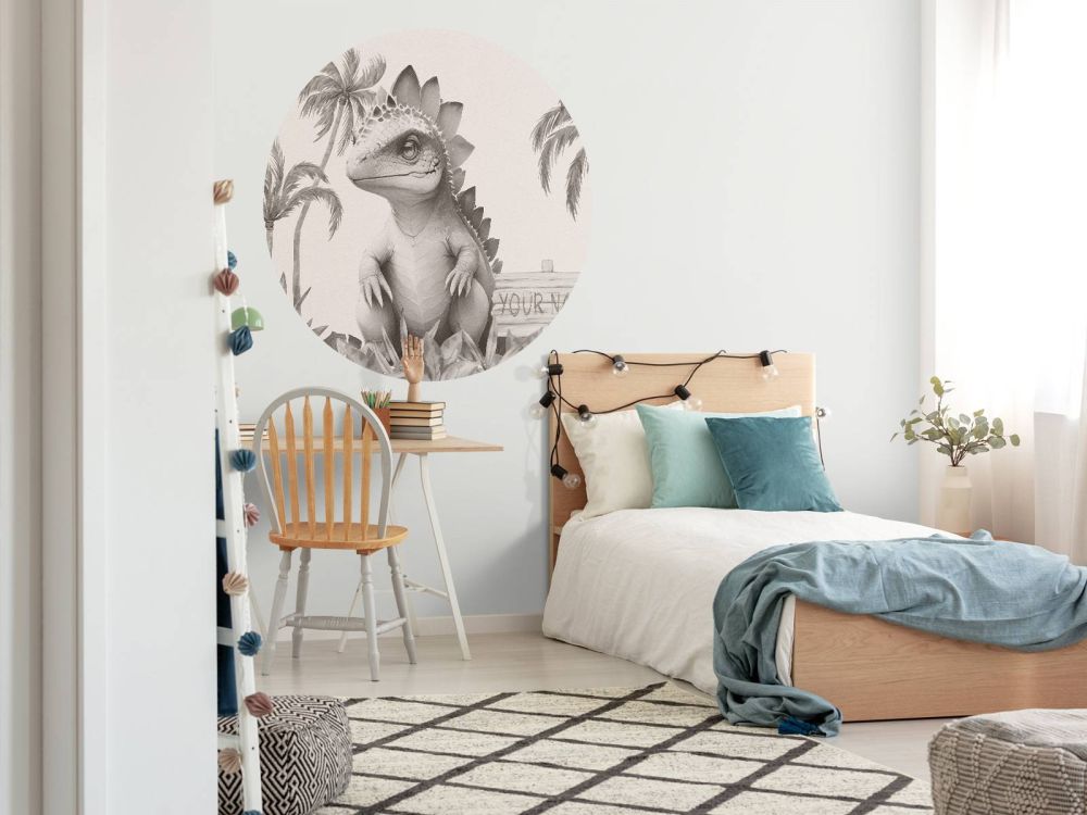 Baby stegosaurus in de jungle beige