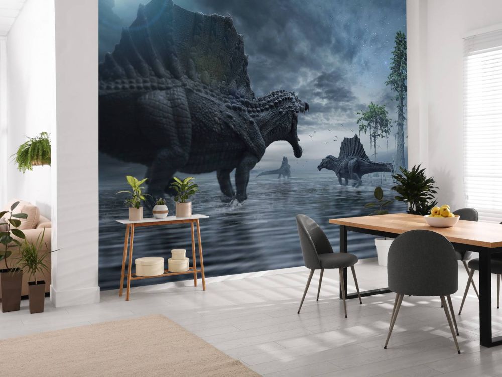 Spinosaurus groep in een jachtgebied