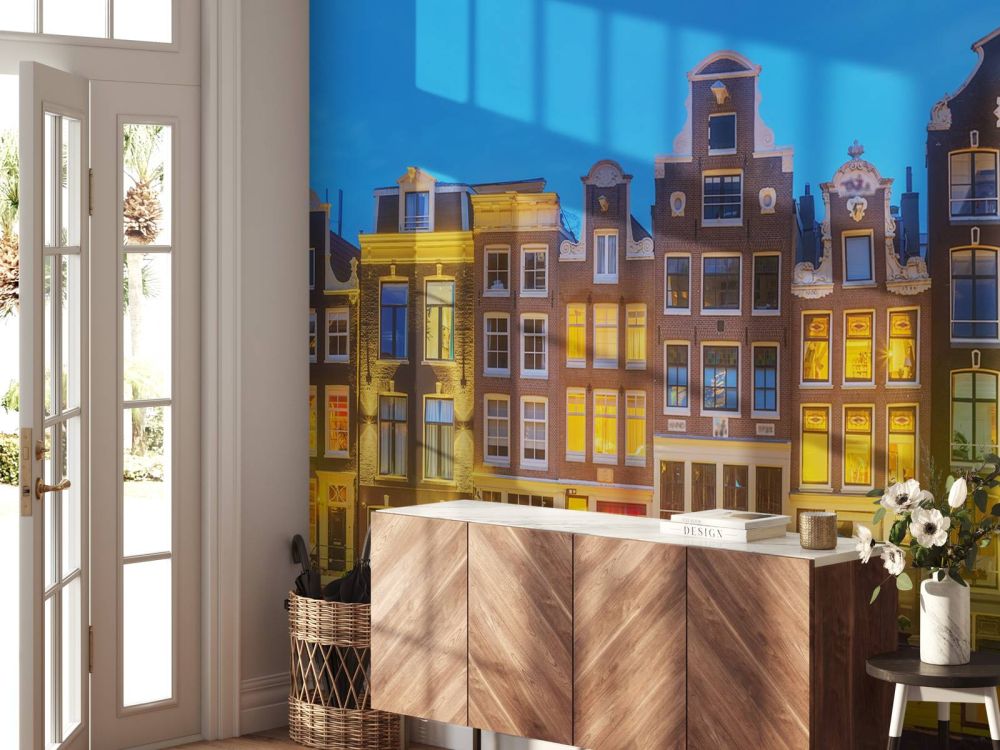 Amsterdamse huizen in de nacht