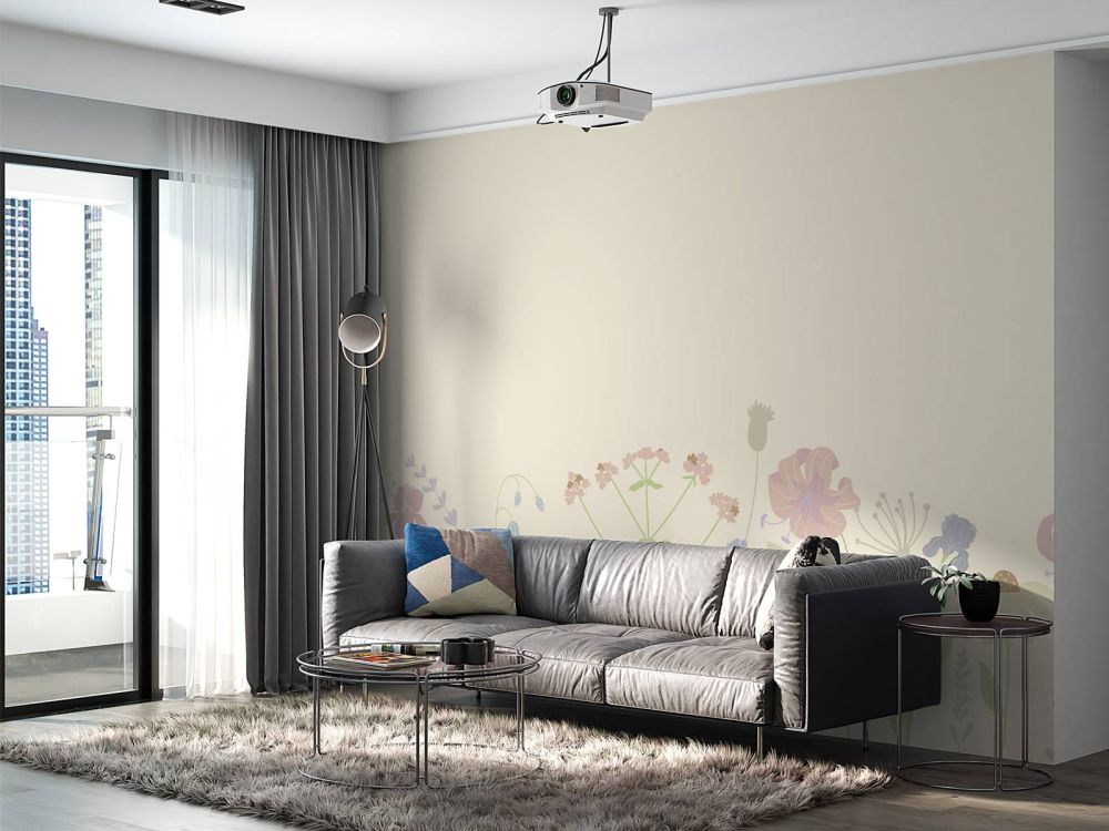 Bloemenveld beige, oud roze, groen en lila