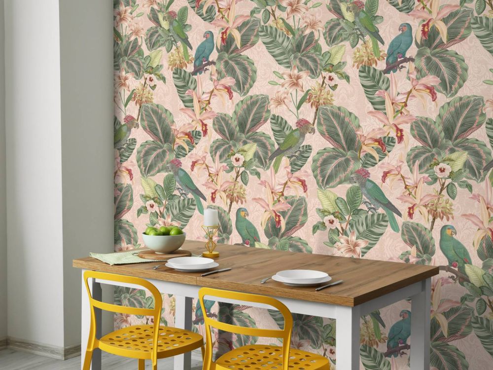 Tropische Jungle vogels & papegaaien - zacht roze
