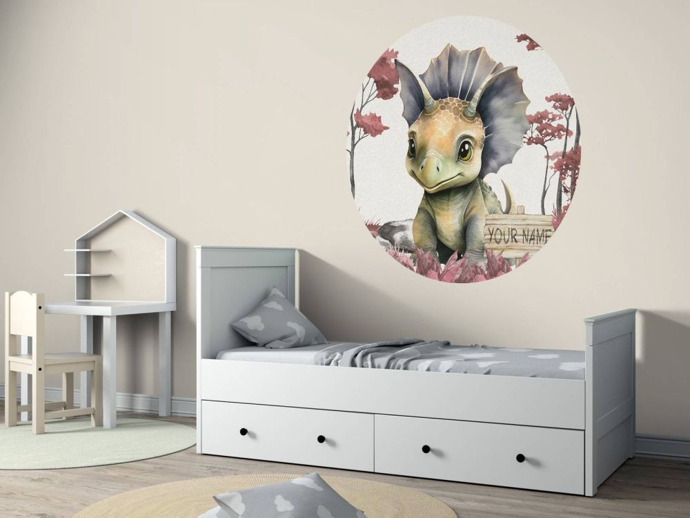 Baby triceratops in de jungle roze