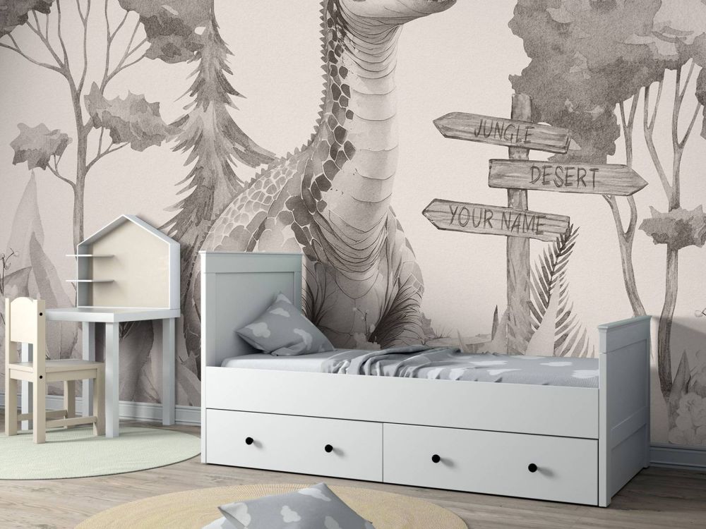 Baby brachiosaurus in de jungle beige