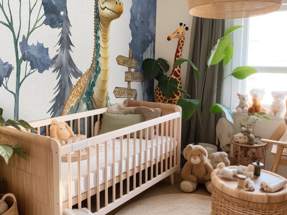 Baby brachiosaurus in de jungle blauw