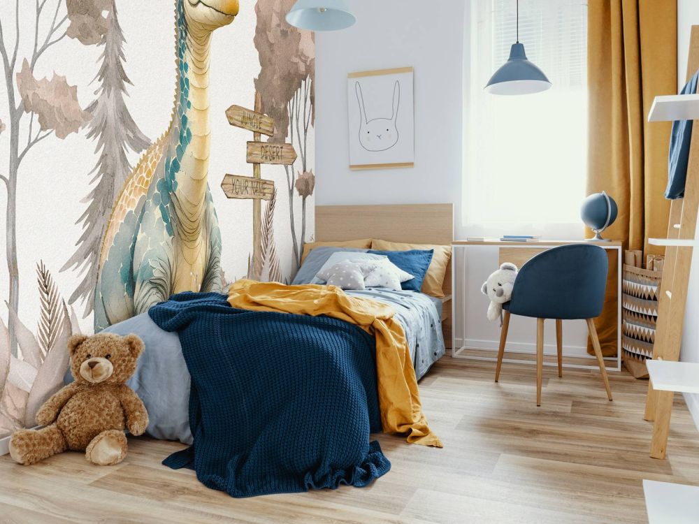 Baby brachiosaurus in de jungle taupe