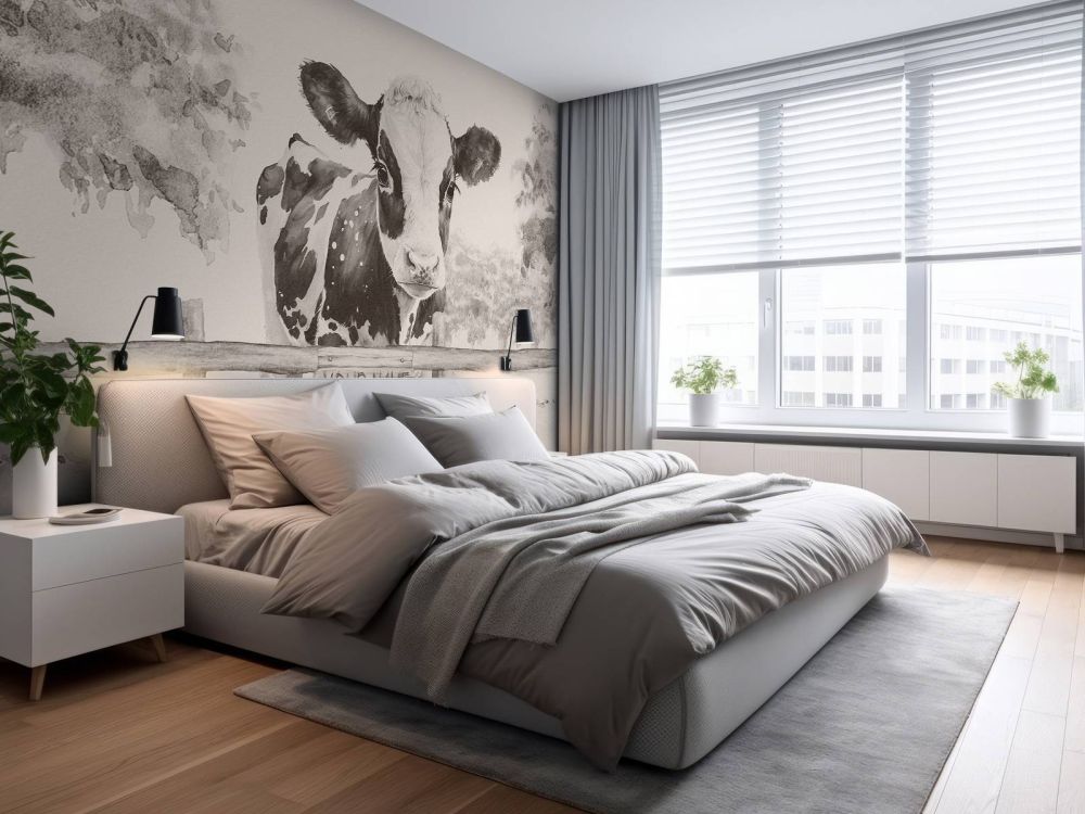 Jonge koe in een weiland beige