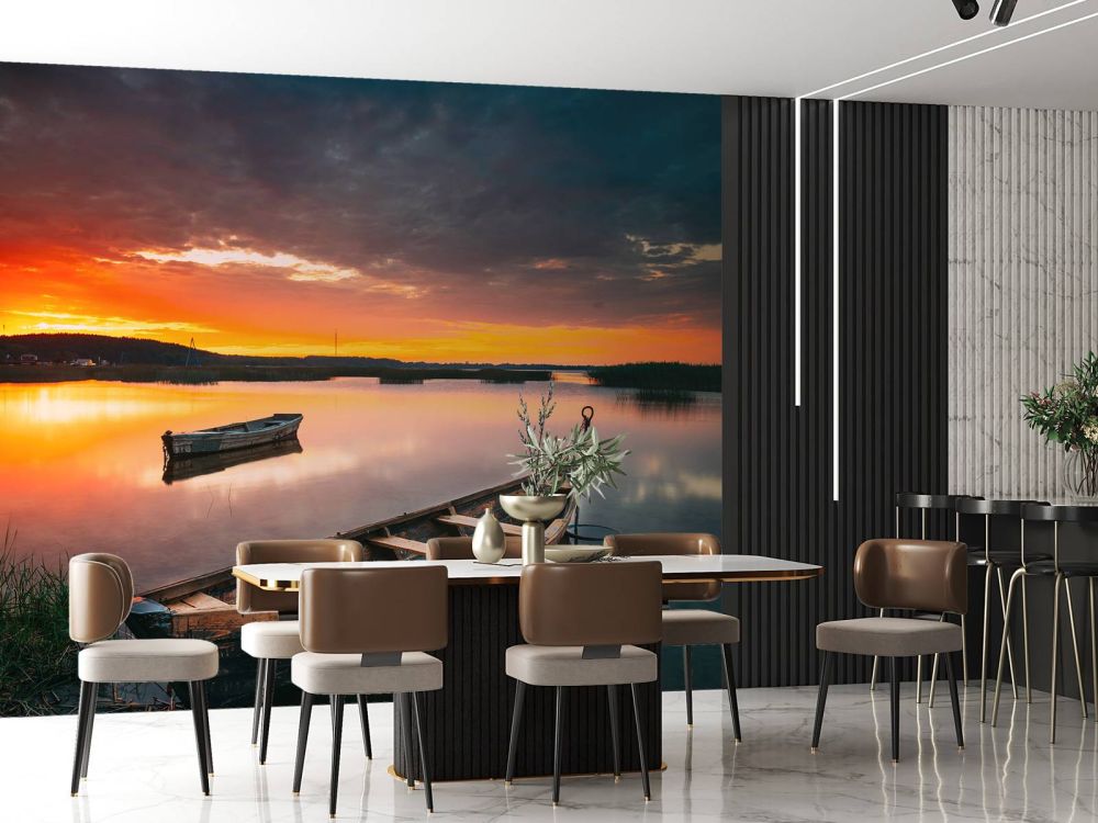 Boten met zonsondergang