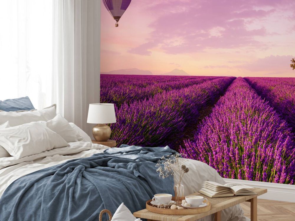 Lavendel veld en luchtballon