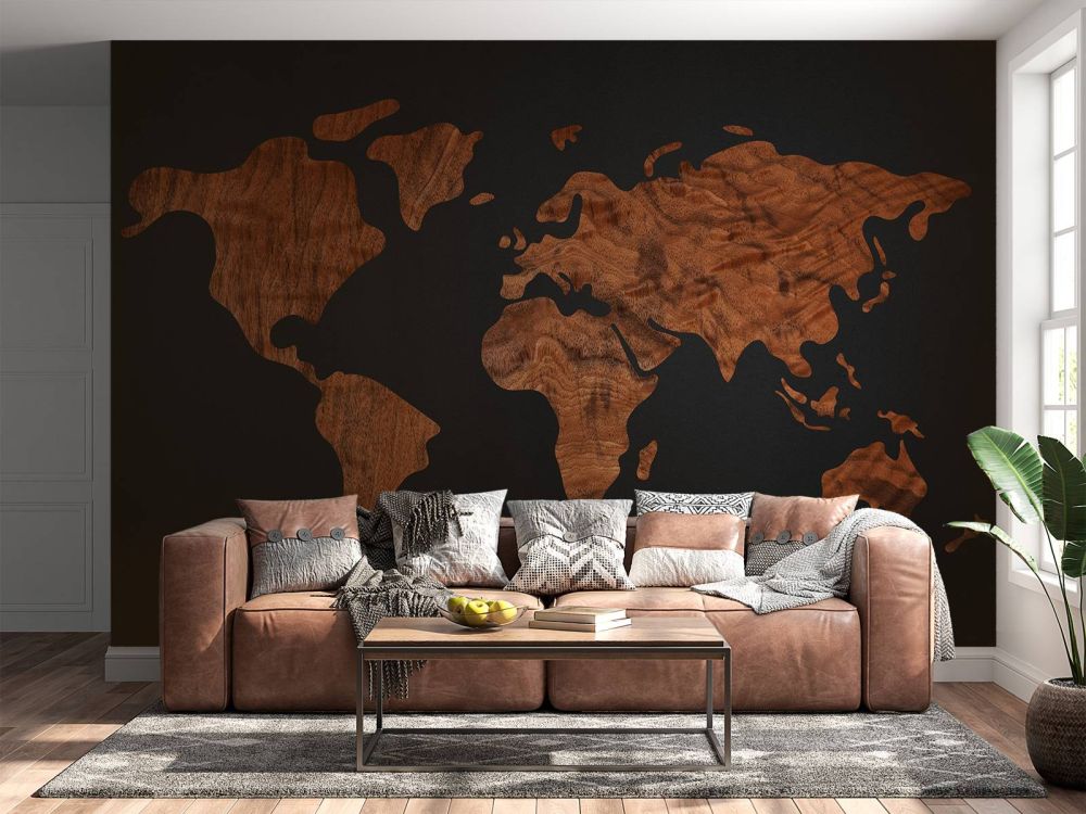 Wereldkaart van houtfineer
