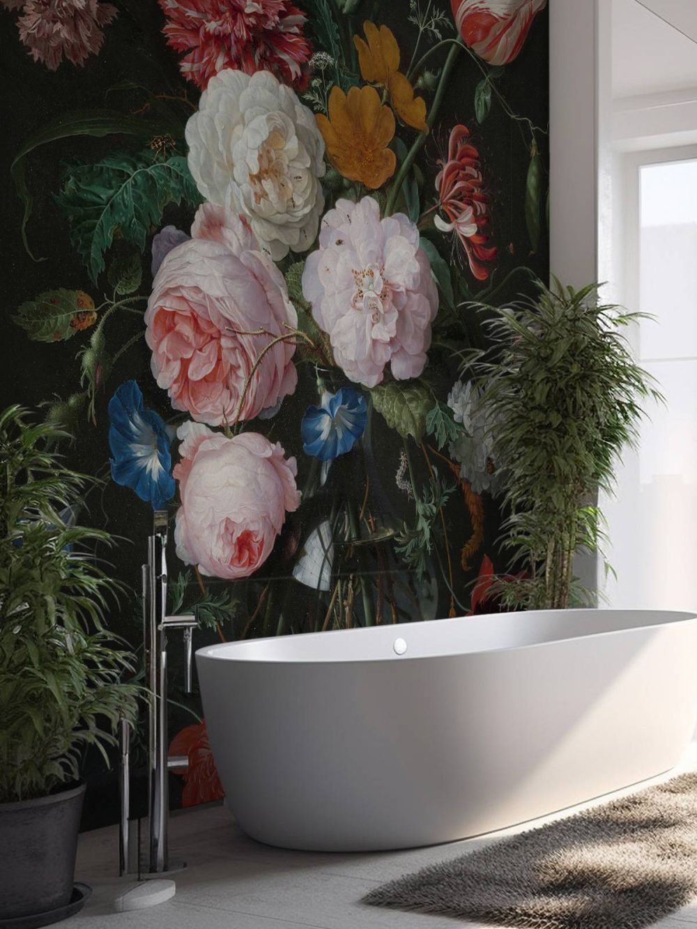 Stilleven met bloemen in een glazen vaas