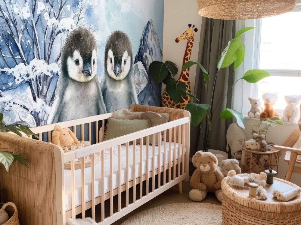 Schattige pinguïns in winterlandschap