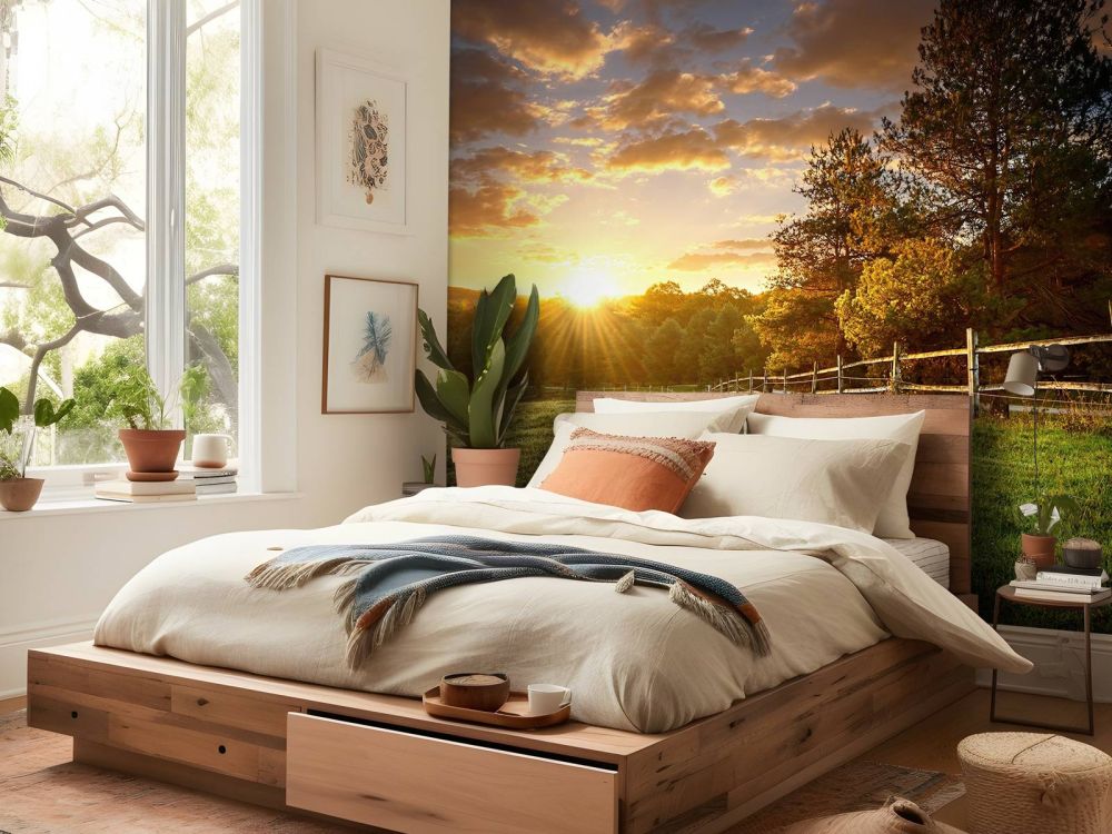 Weiland met zonsondergang