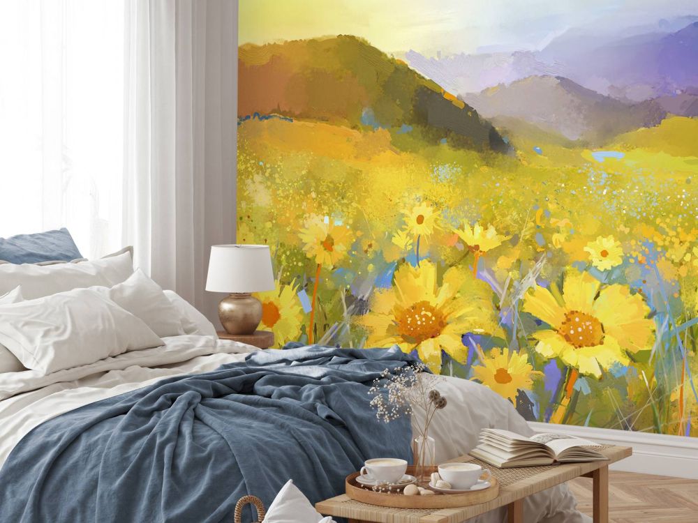 Olieverfschilderij landelijke zonsondergang