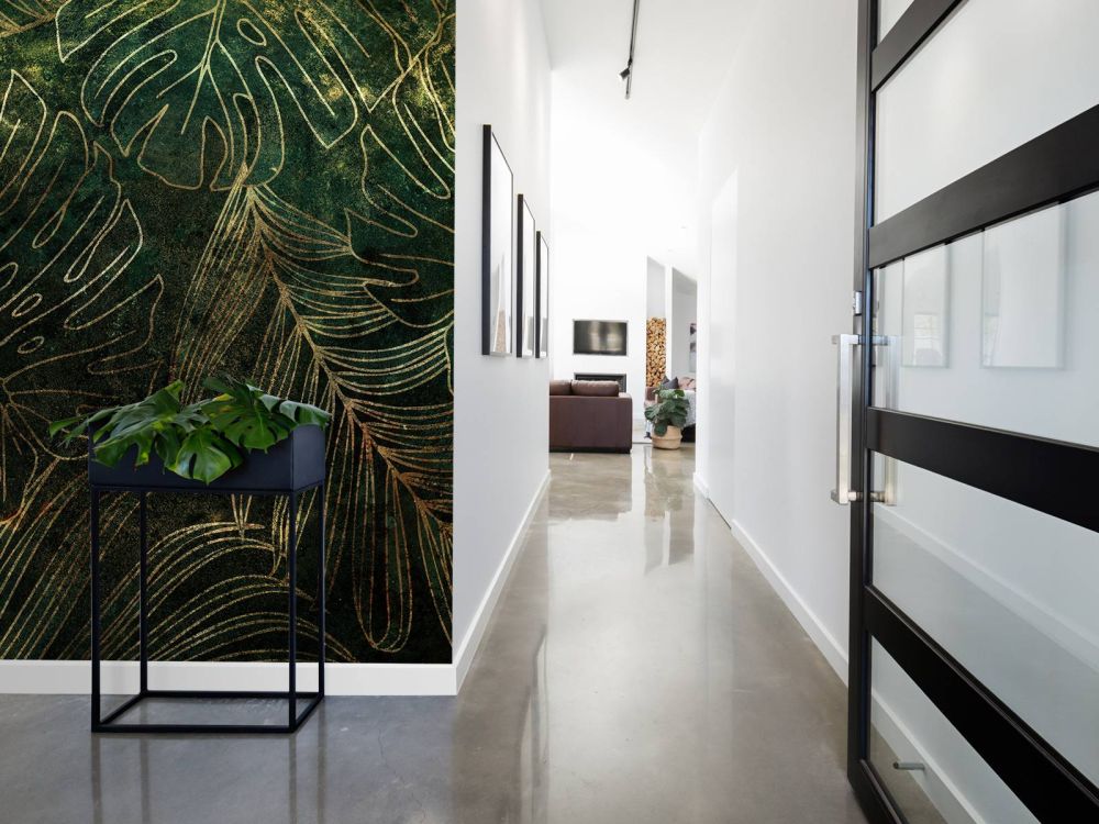 Groene structuur met gouden bladeren