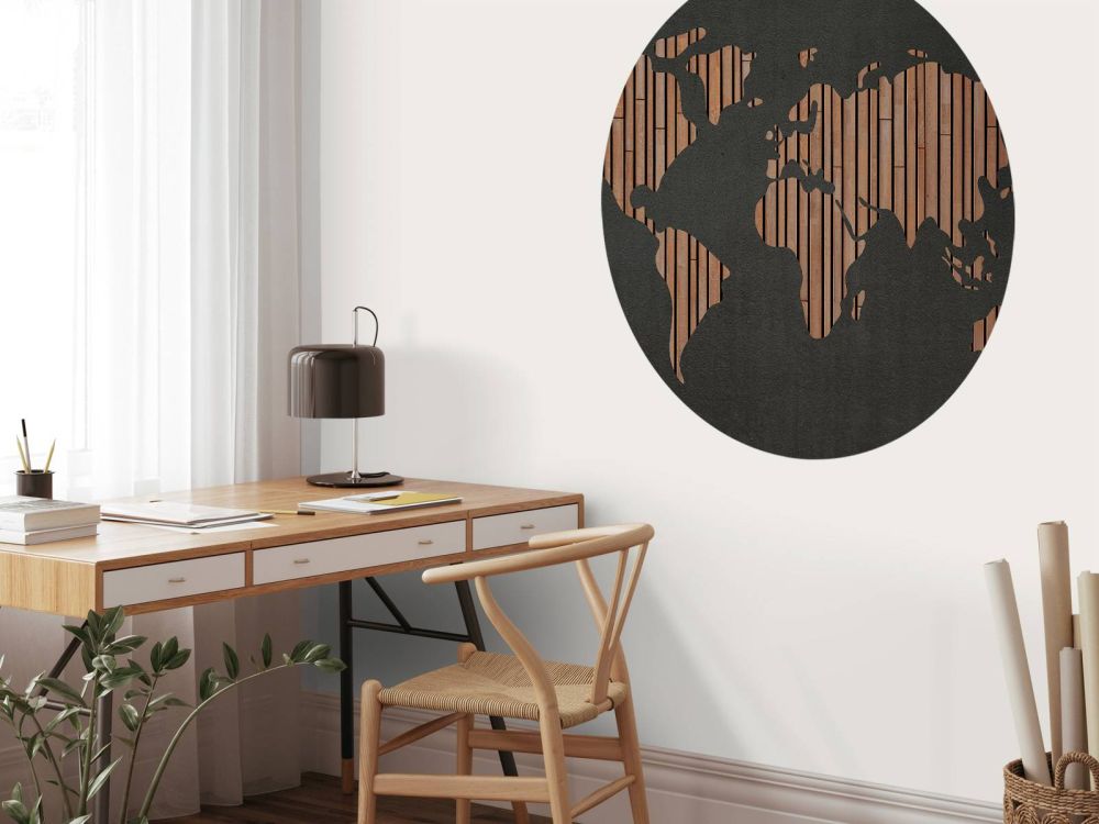 Wereldkaart met houten planken