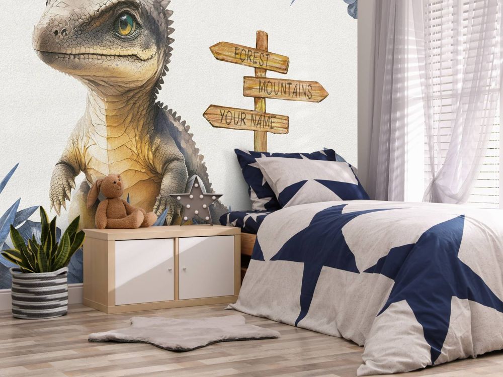 Baby spinosaurus in de jungle blauw