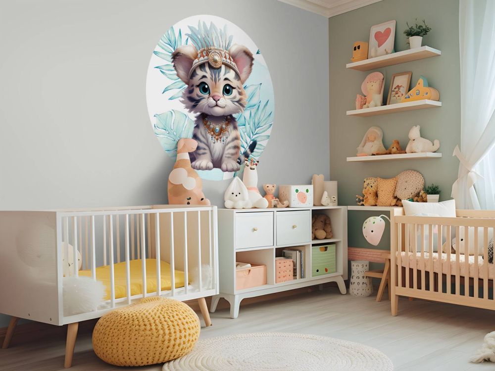 Baby tijger en blauw blad