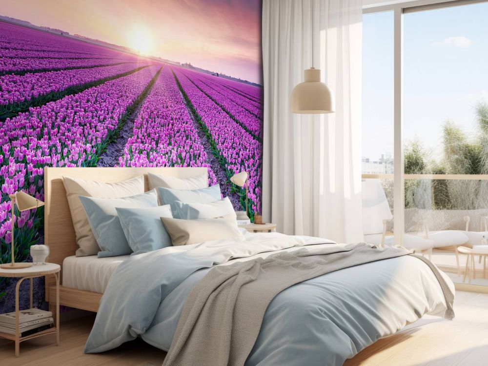 Tulpenveld bij zonsopkomst