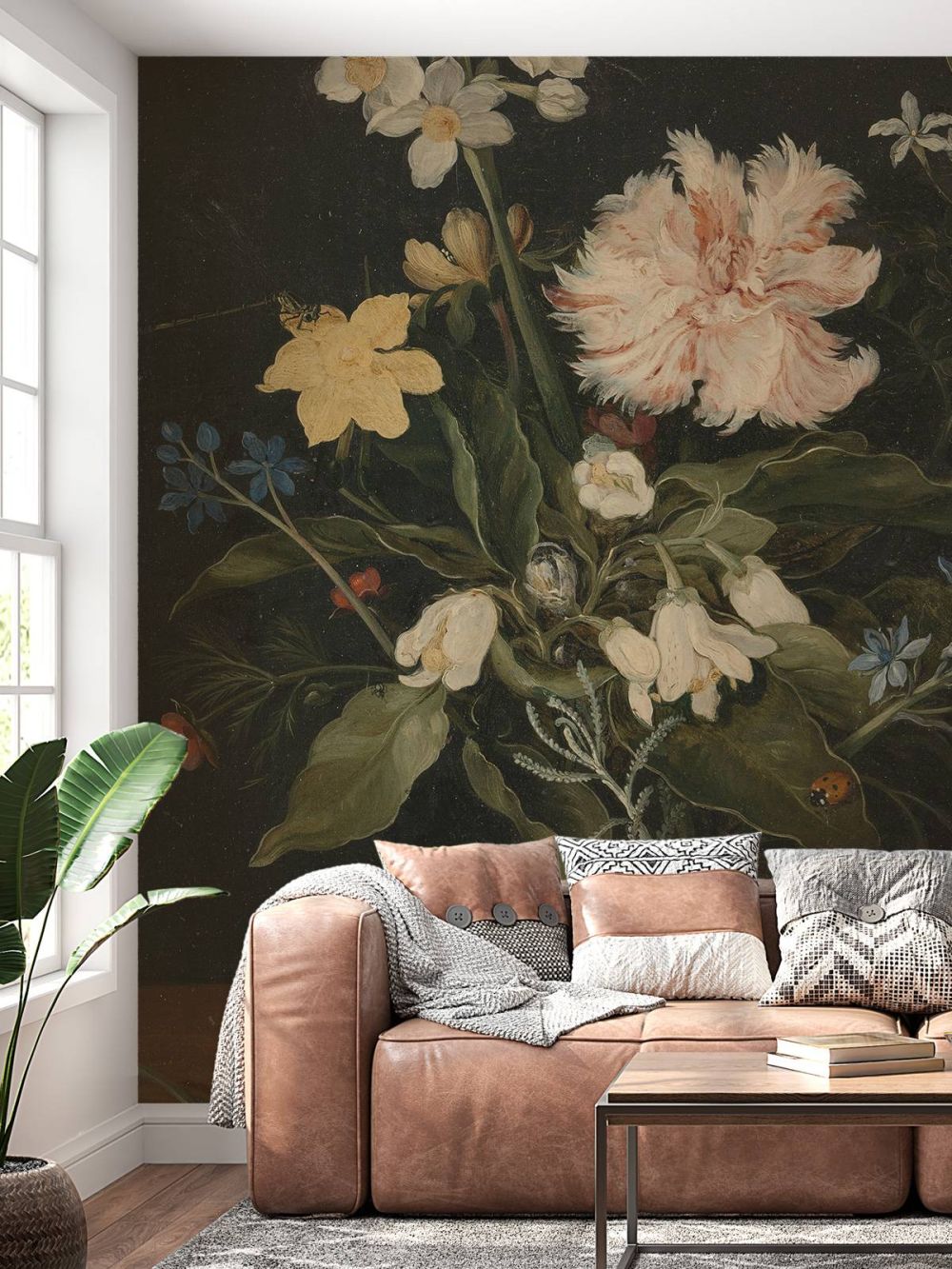 Stilleven met bloemen in een glas