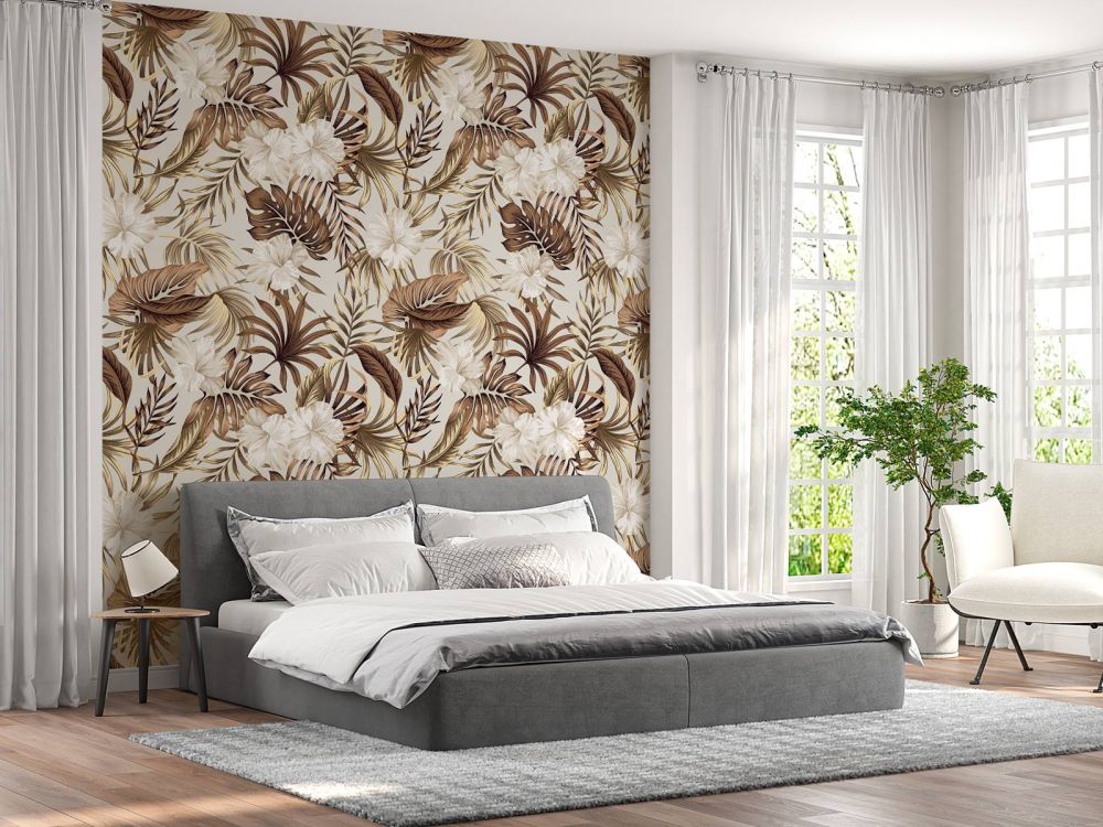 Tropische bloemen, beige