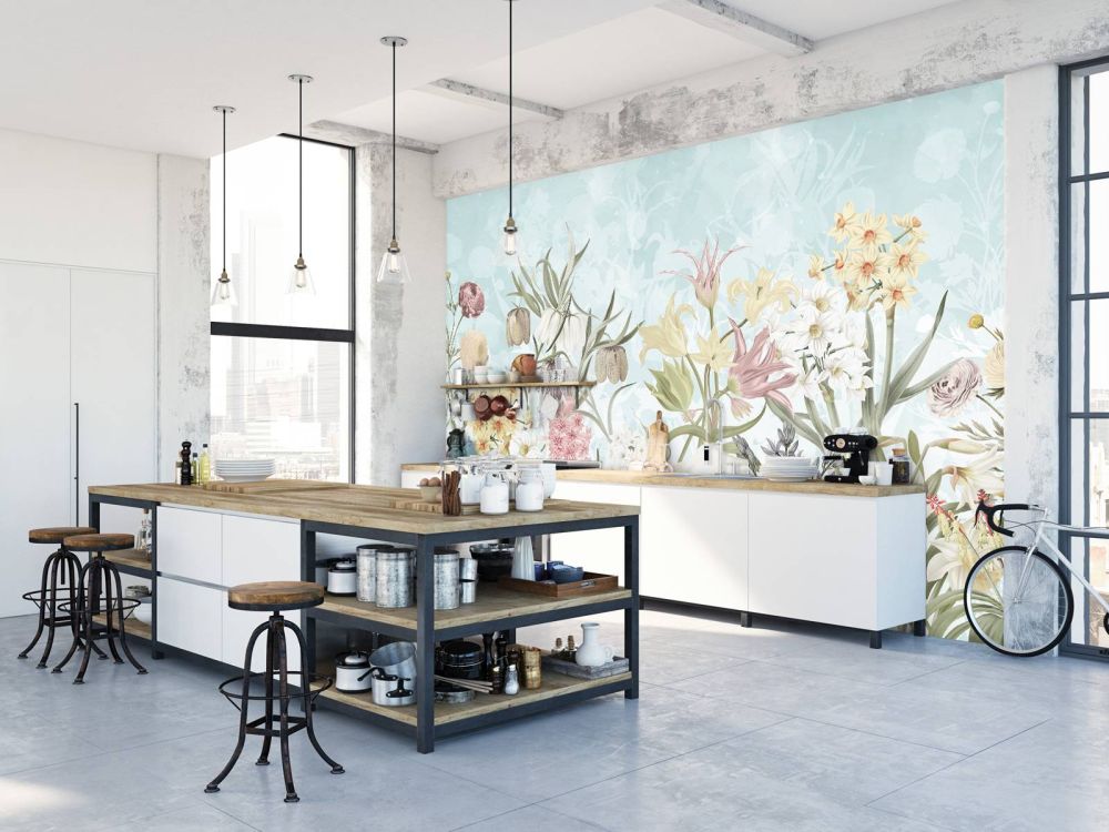 Spring Flowers - Misty Aqua