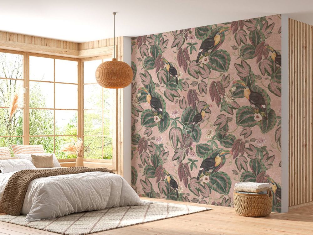 Tropische Jungle vogels & Toekans - roze