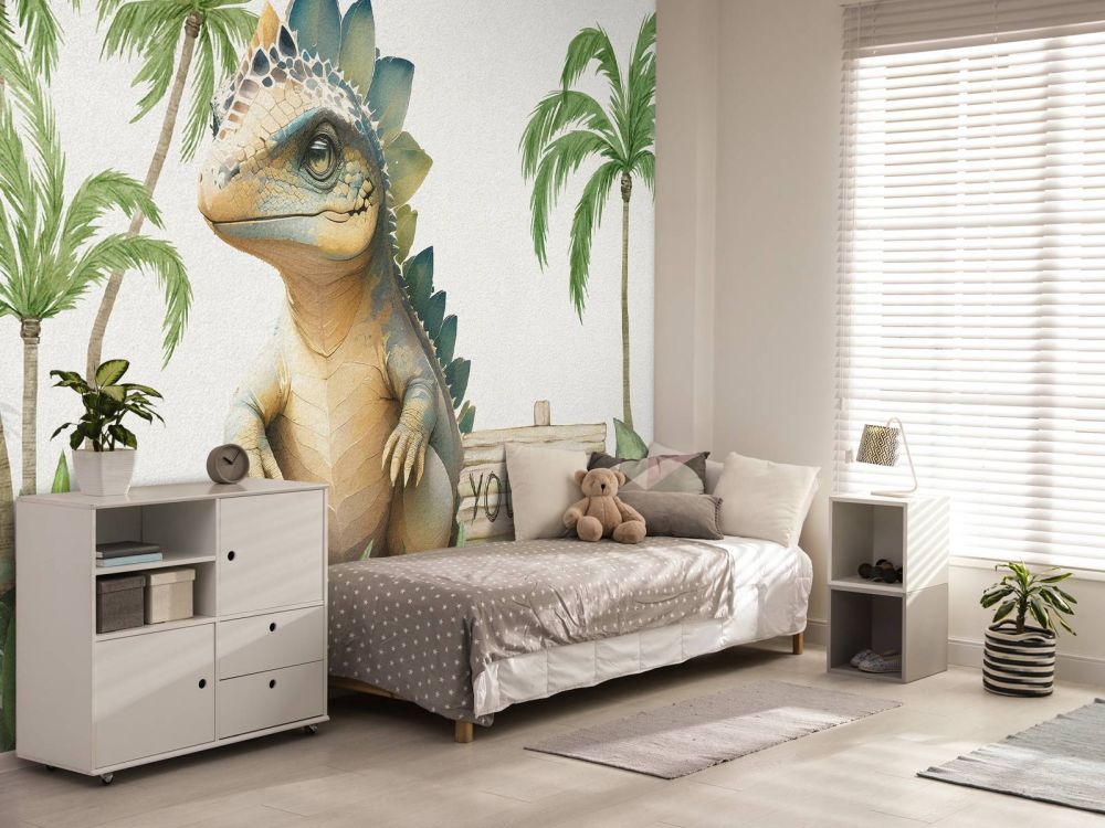 Baby stegosaurus in de jungle