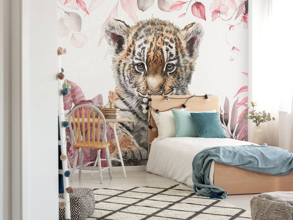 Schattige tijger met planten roze