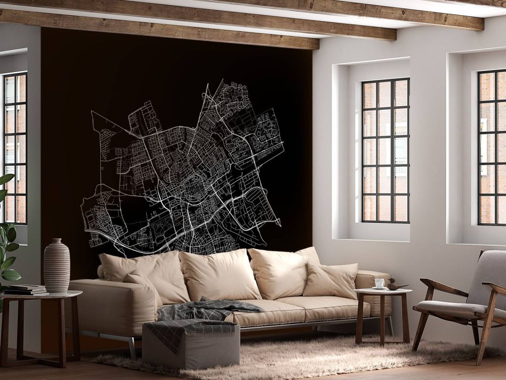 Plattegrond van Groningen, zwart