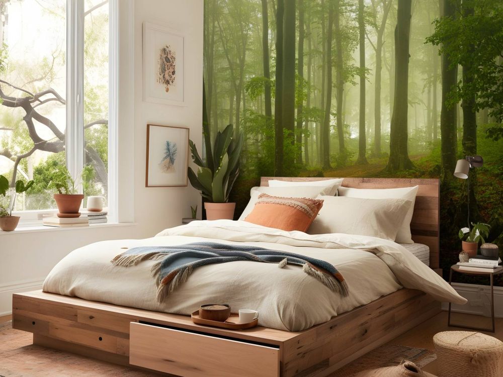 Pad door mistig groen bos