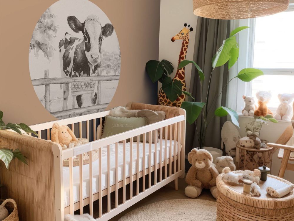 Jonge koe in een weiland beige