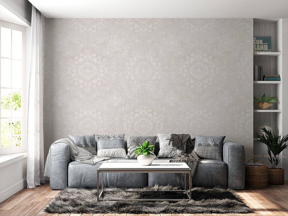 Boho Golden Mandala - neutral grey
