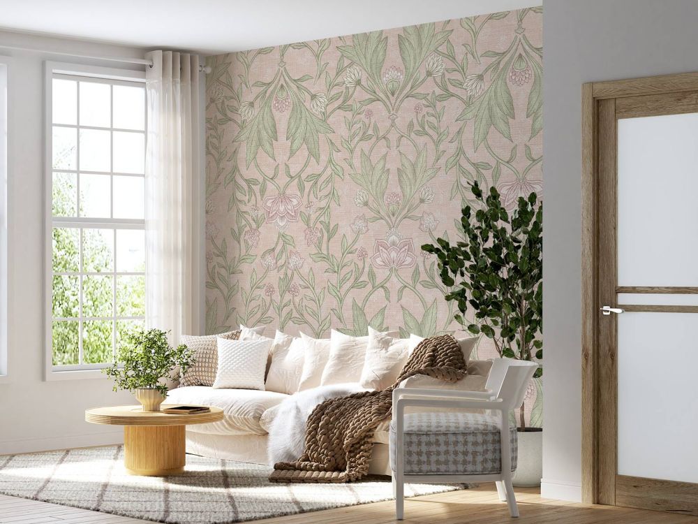 Morris bloemen damask - pastel roze