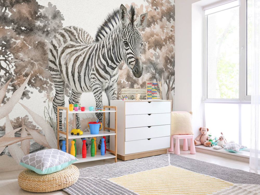 Jonge zebra in de natuur taupe