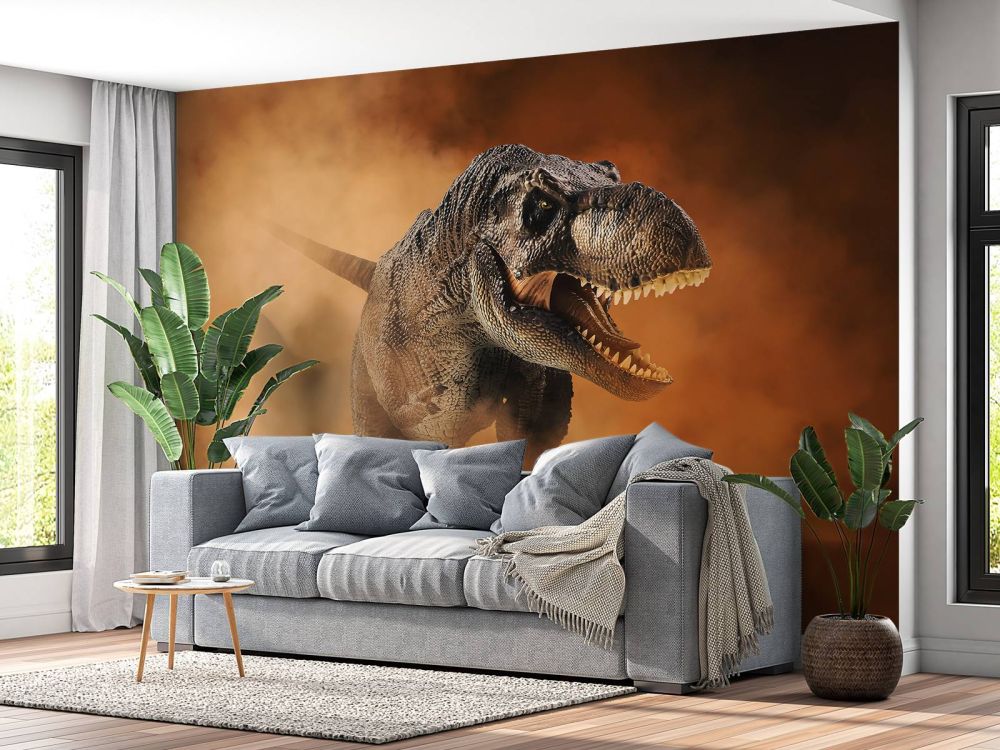 Tyrannosaurus lopend door de rook