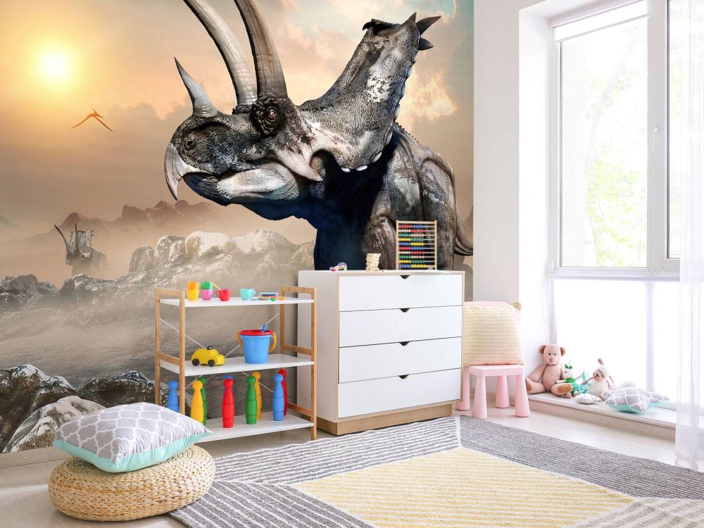 Dinosaurus in de ochtend mist