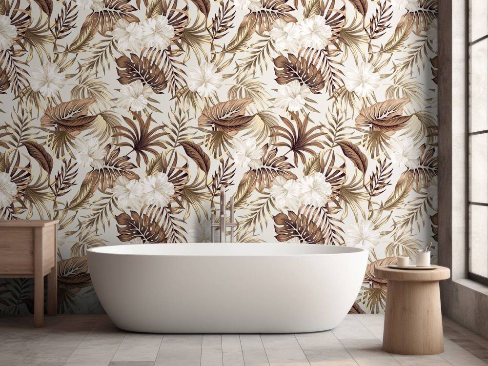 Tropische bloemen, beige