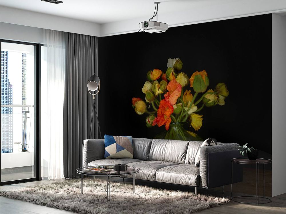 Schilderachtige vaas met bloemen