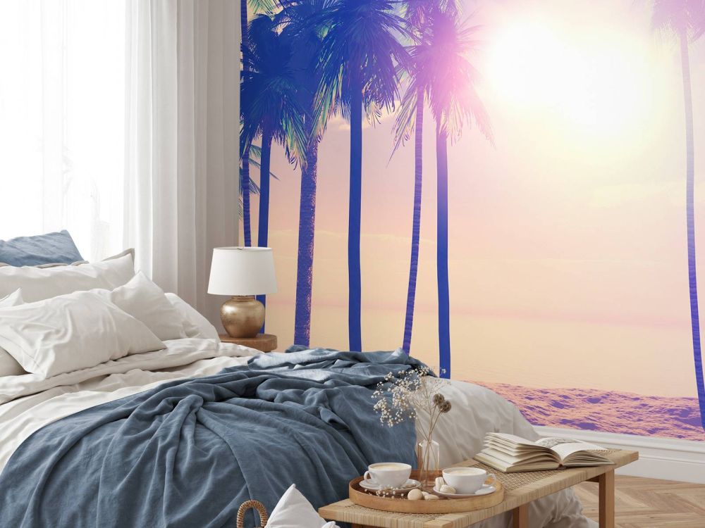 Vintage palmbomen en oceaan