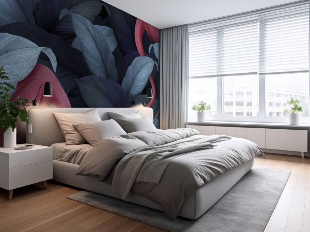 Flamingo's met bladeren