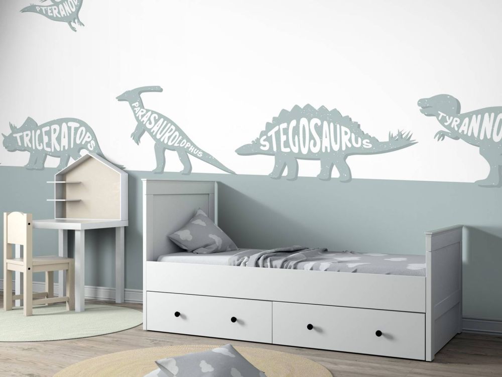 Dino's met tekst in blauw