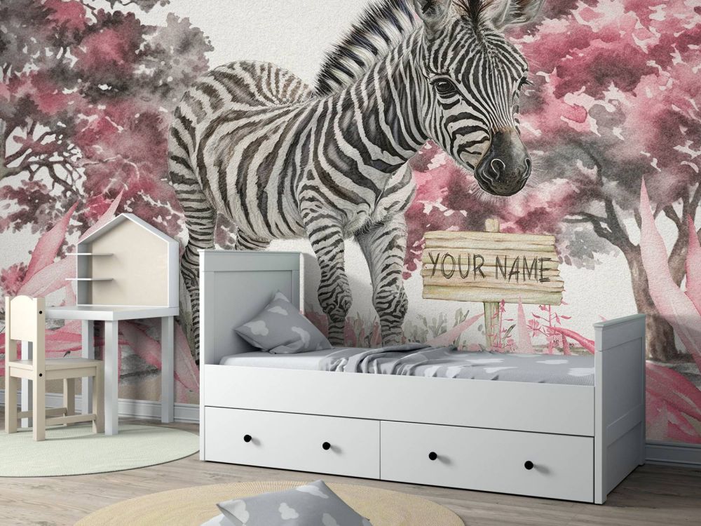 Jonge zebra in de natuur roze