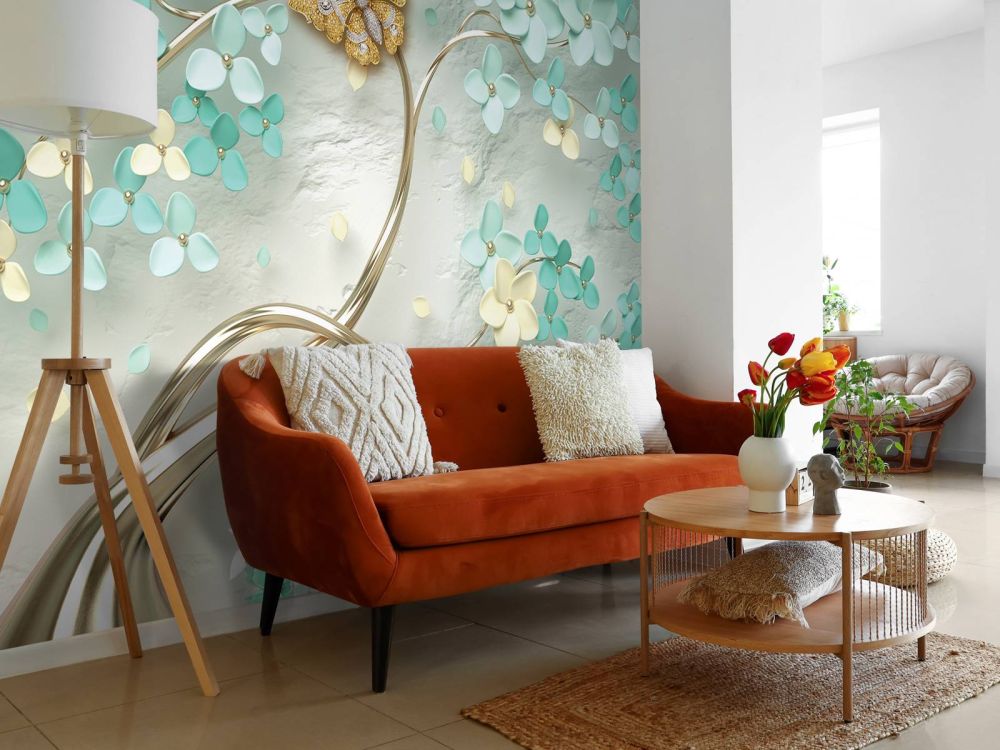 Gouden fantasieboom met groene bloemen