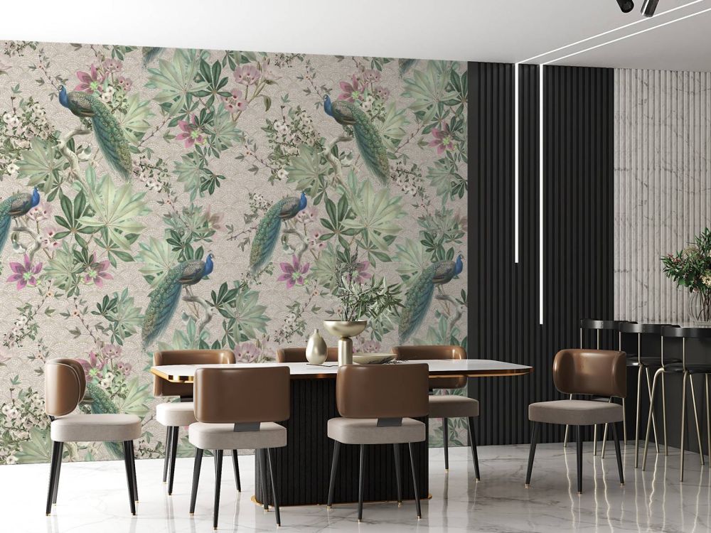 Vintage garden pauwen - creme