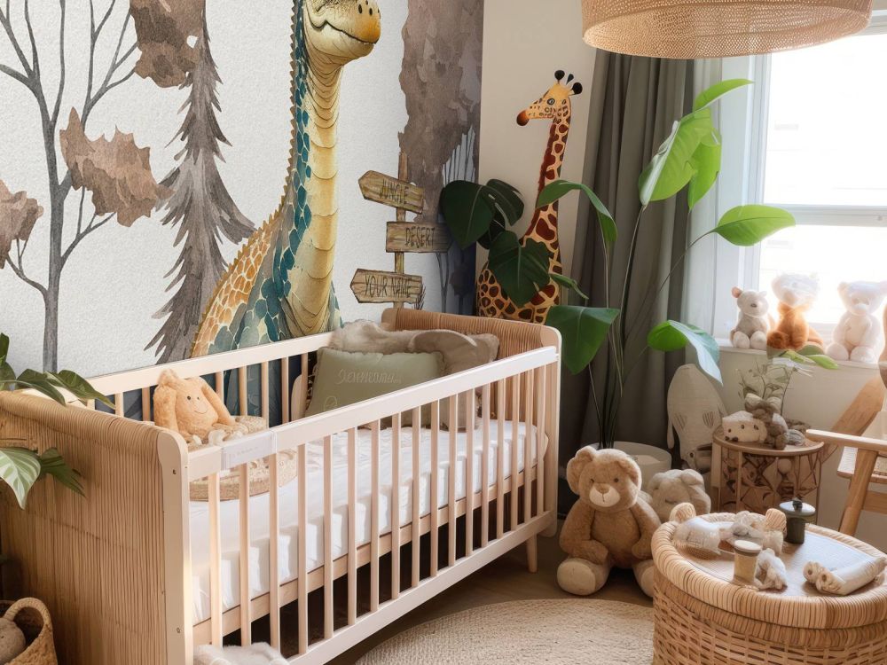 Baby brachiosaurus in de jungle taupe